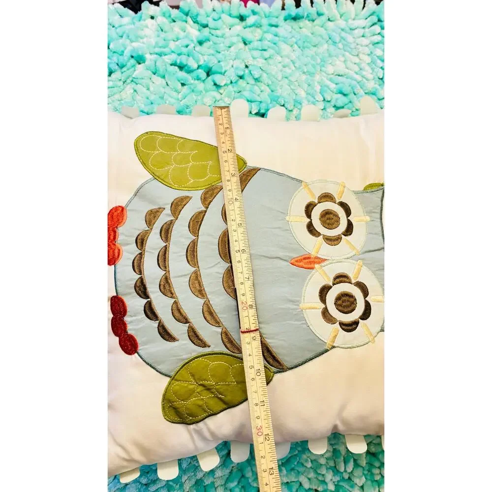 Adorable whimsical Owl patchwork pattern 2D throw pillow cushion sz 12x12